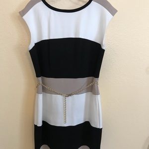 Black , White  and Tan business dress
